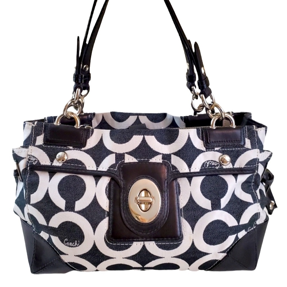 Coach Peyton Black and White Signature Carryall